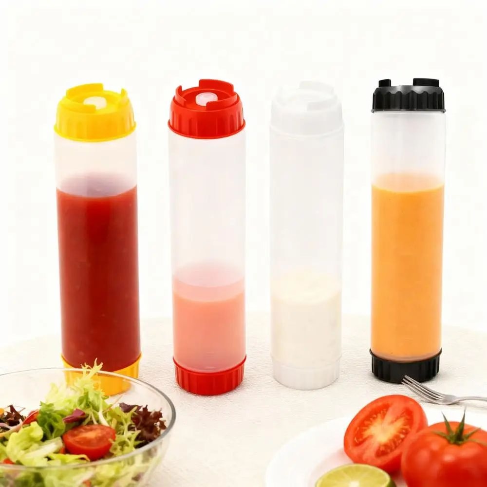 Dual Head Squeeze Sauce Bottle Leakproof Hanging Dispenser 5