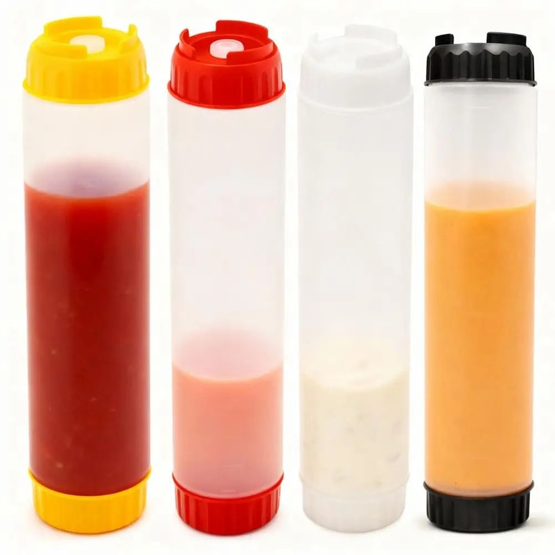 Dual Head Squeeze Sauce Bottle Leakproof Hanging Dispenser 8