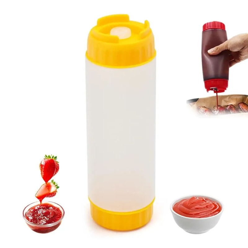 Dual Head Squeeze Sauce Bottle Leakproof Hanging Dispenser 16