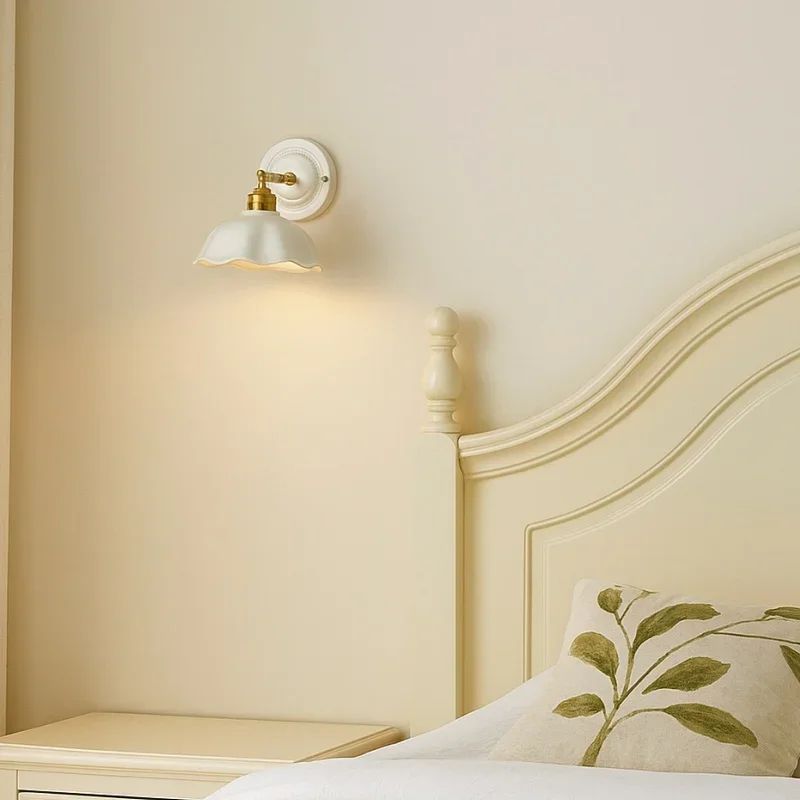 Modern LED Wall Lamp Floral Ceramic Bedside Light Fixture 4