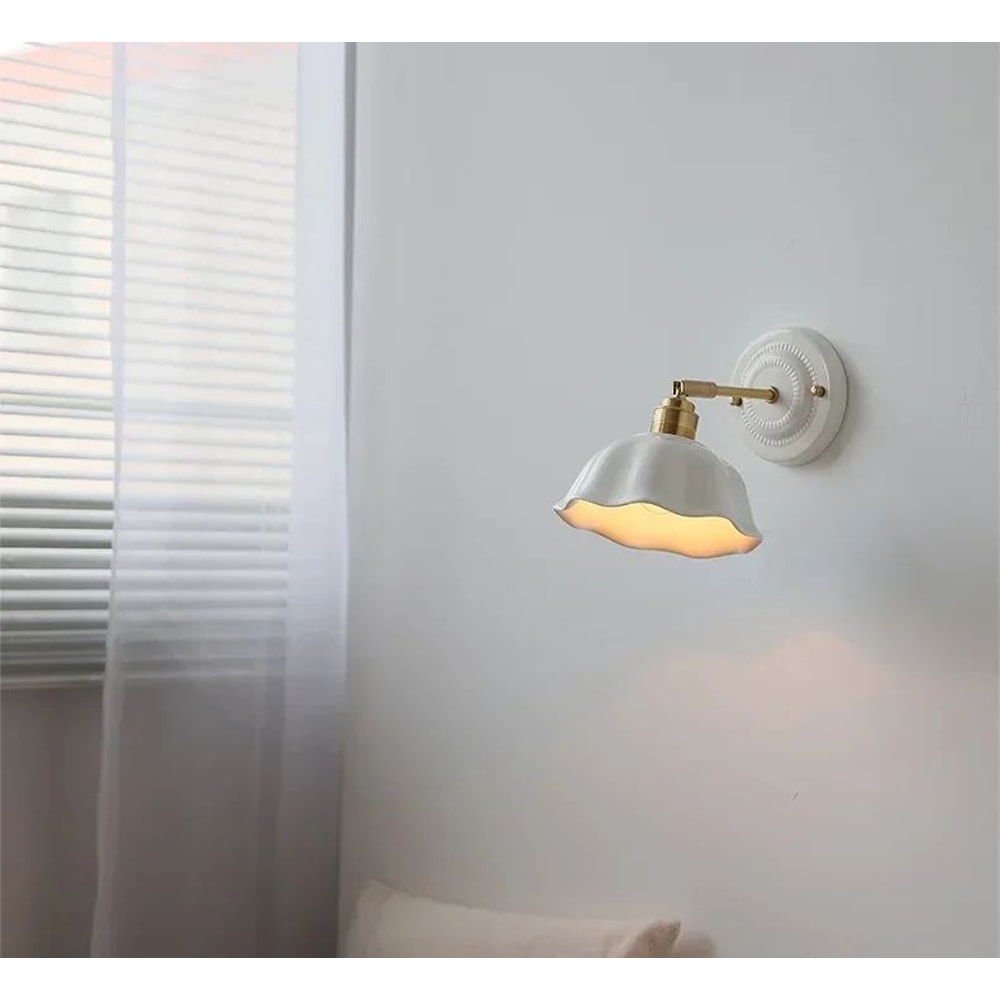 Modern LED Wall Lamp Floral Ceramic Bedside Light Fixture 5