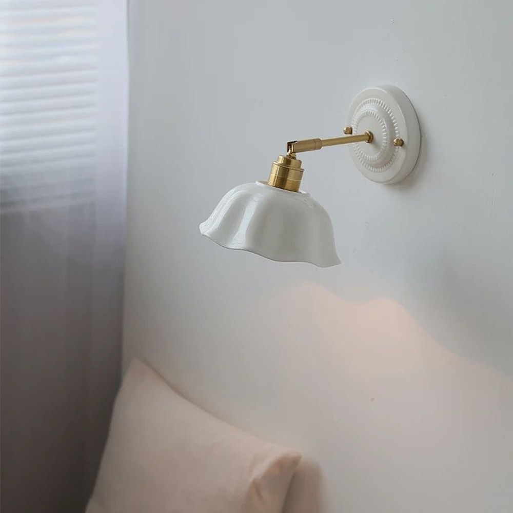 Modern LED Wall Lamp Floral Ceramic Bedside Light Fixture 6