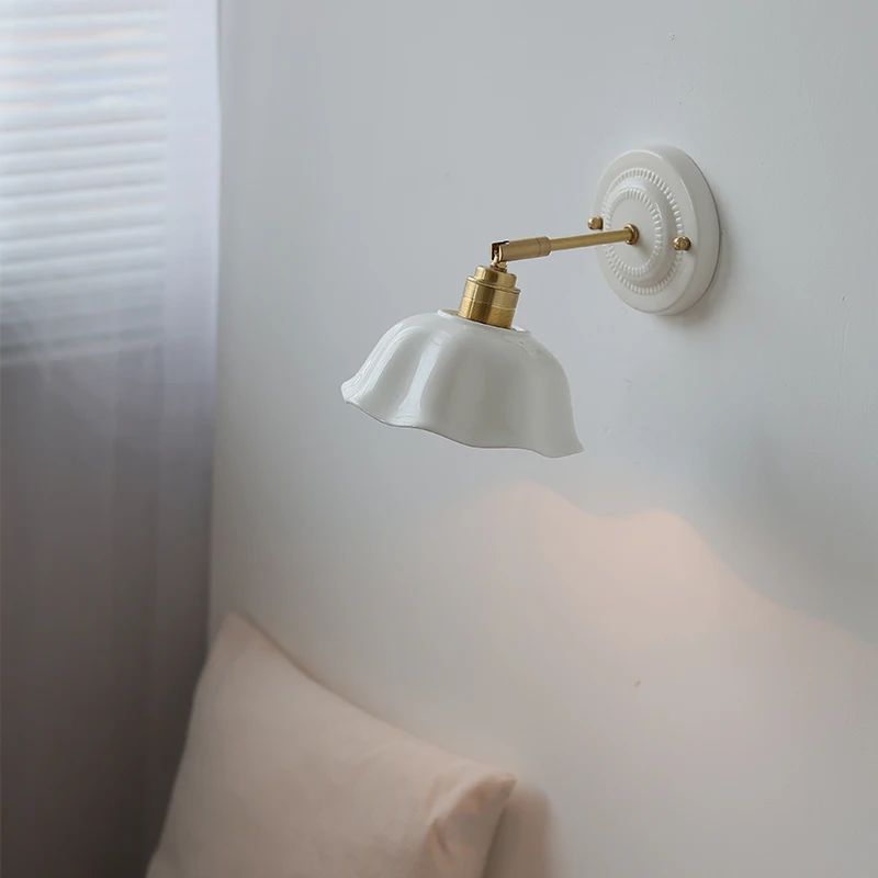 Modern LED Wall Lamp Floral Ceramic Bedside Light Fixture 6