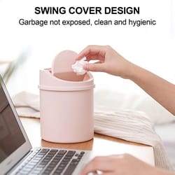 mini desktop trash can with lid for tabletop use