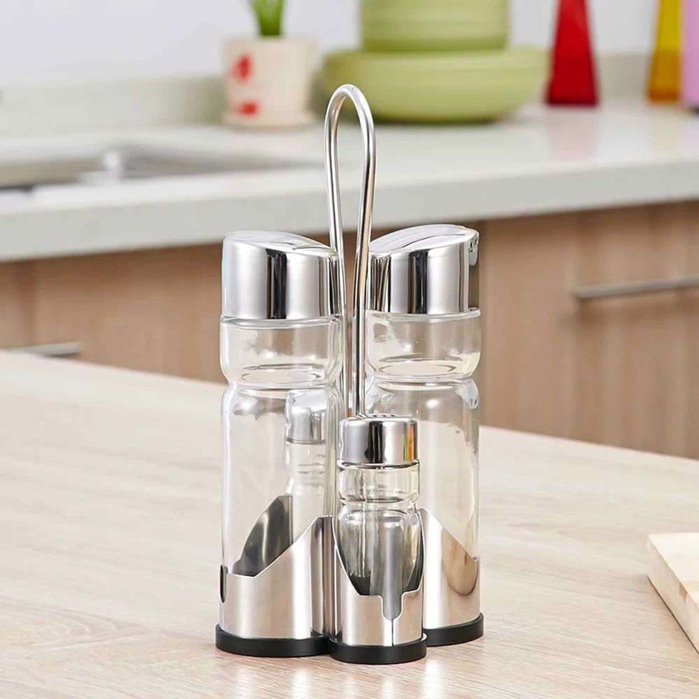 4 In 1 Seasoning Bottle Set With Rack And Dispensers 2