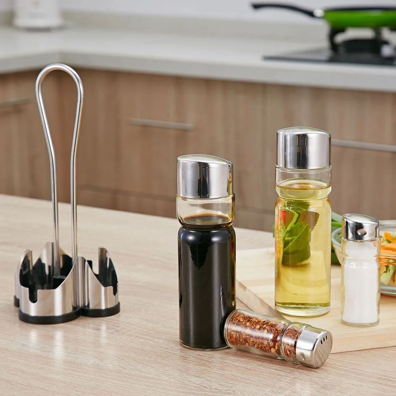 4 In 1 Seasoning Bottle Set With Rack And Dispensers 4