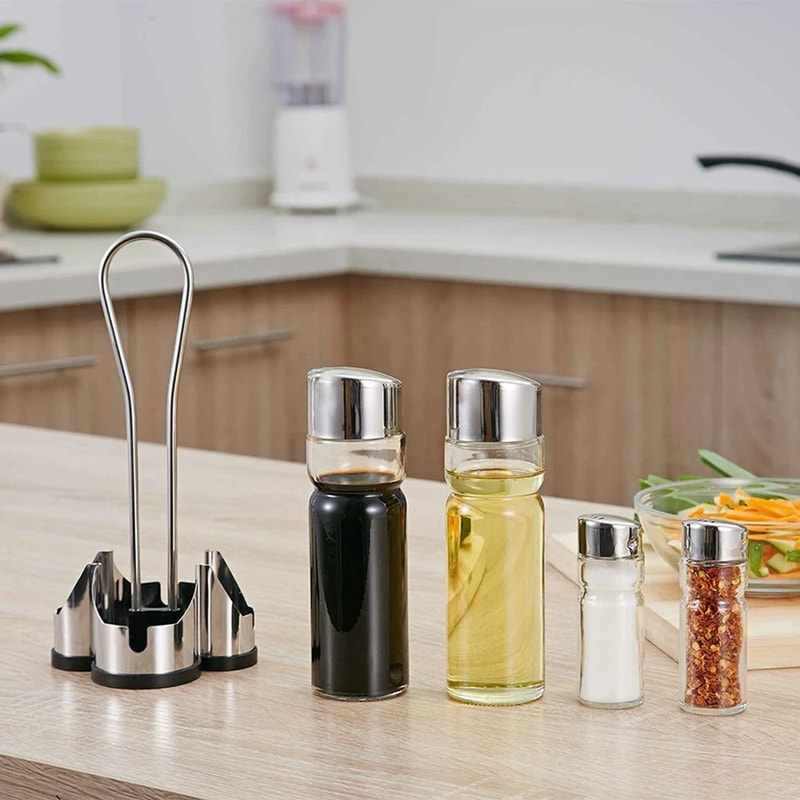 4 In 1 Seasoning Bottle Set With Rack And Dispensers 12