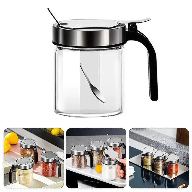 Glass Seasoning Jar With Spoon For Kitchen Storage 6