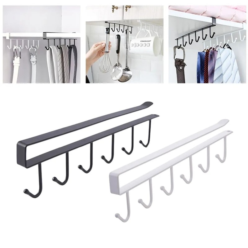 6 Hook Coffee Mug Holder Shelf Kitchen Organizer 6