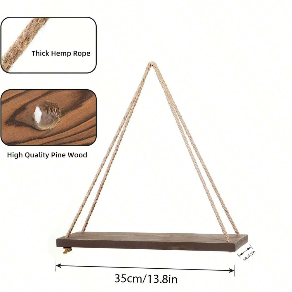 Wall Hanging Wooden Rope Shelf Flower Pot Rack 3