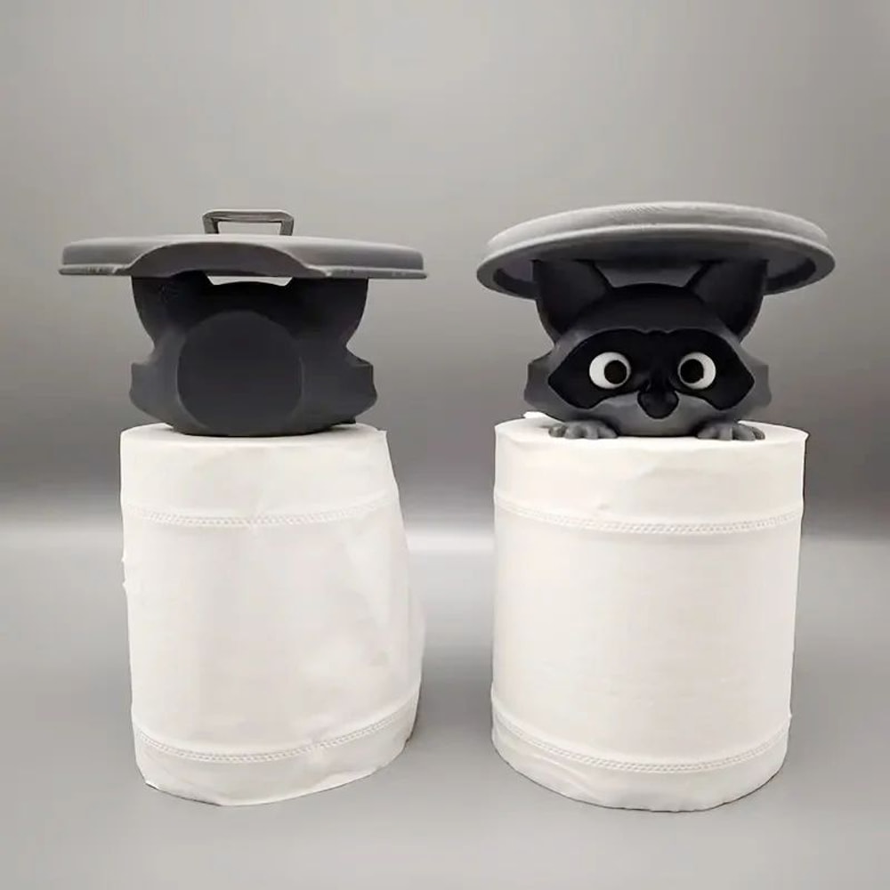 3D Printed Raccoon Toilet Paper Holder With Lid 5