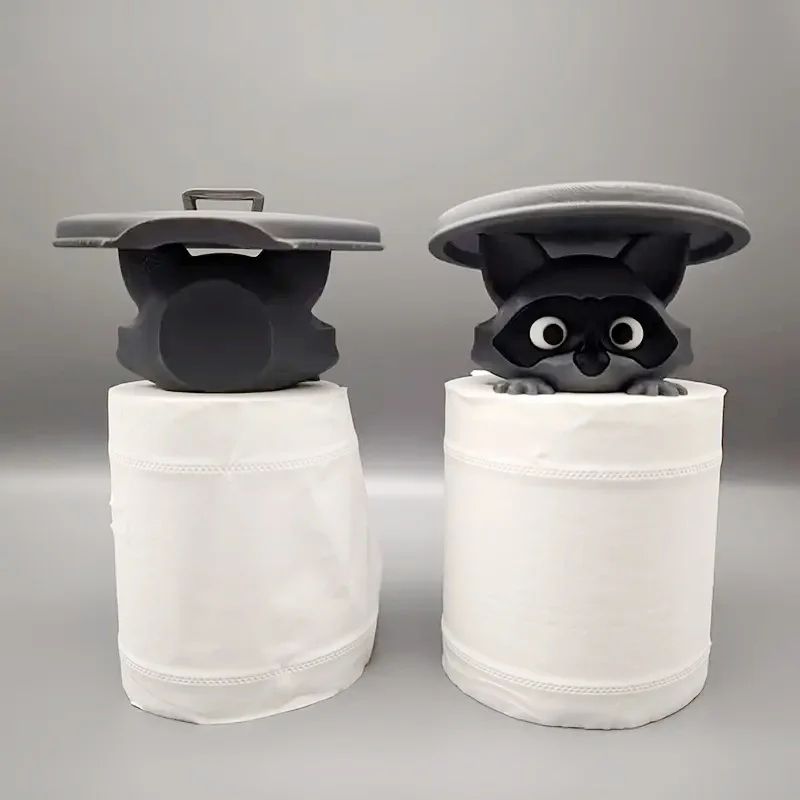 3D Printed Raccoon Toilet Paper Holder With Lid 5