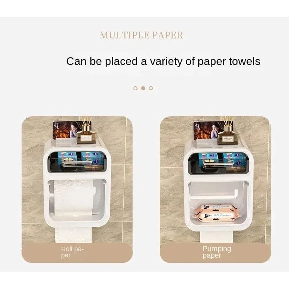 Wall Mounted Toilet Tissue Holder With Storage Rack 7