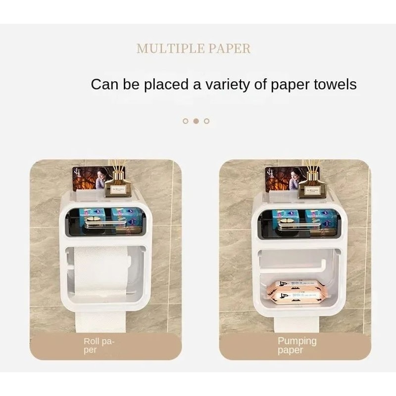Wall Mounted Toilet Tissue Holder With Storage Rack 7