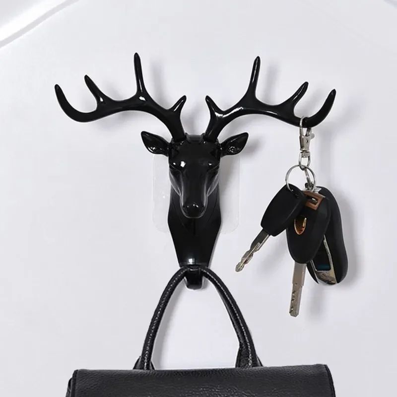 Black Vintage Deer Head Wall Hook Antler Hanger Rack 0