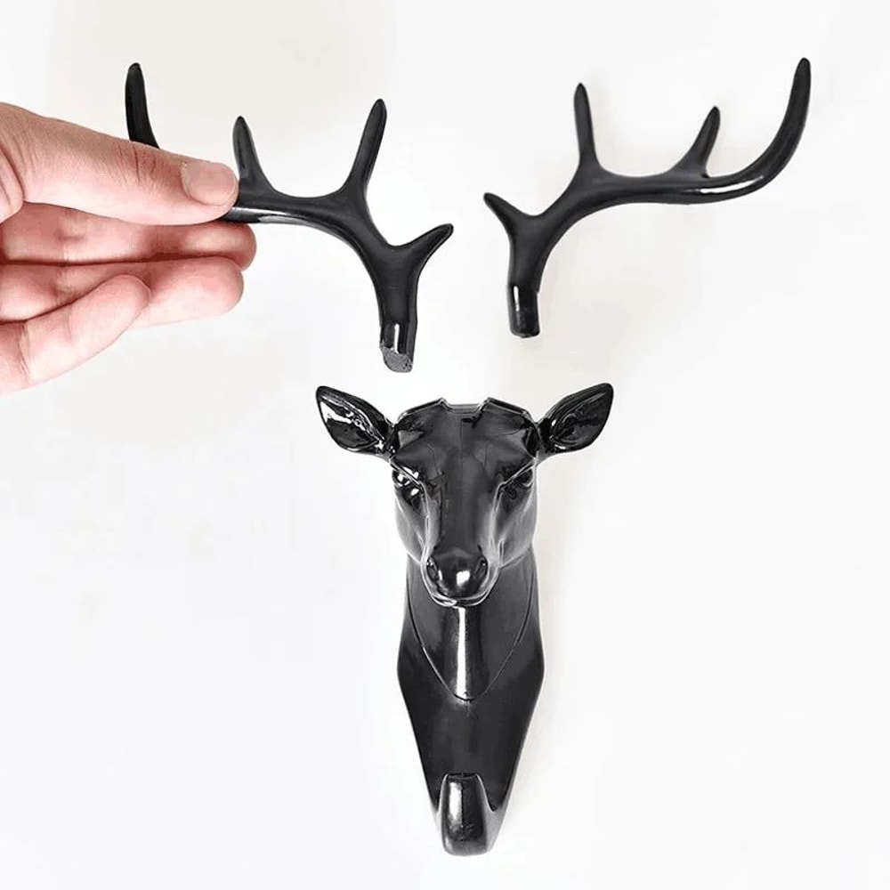 Black Vintage Deer Head Wall Hook Antler Hanger Rack 1
