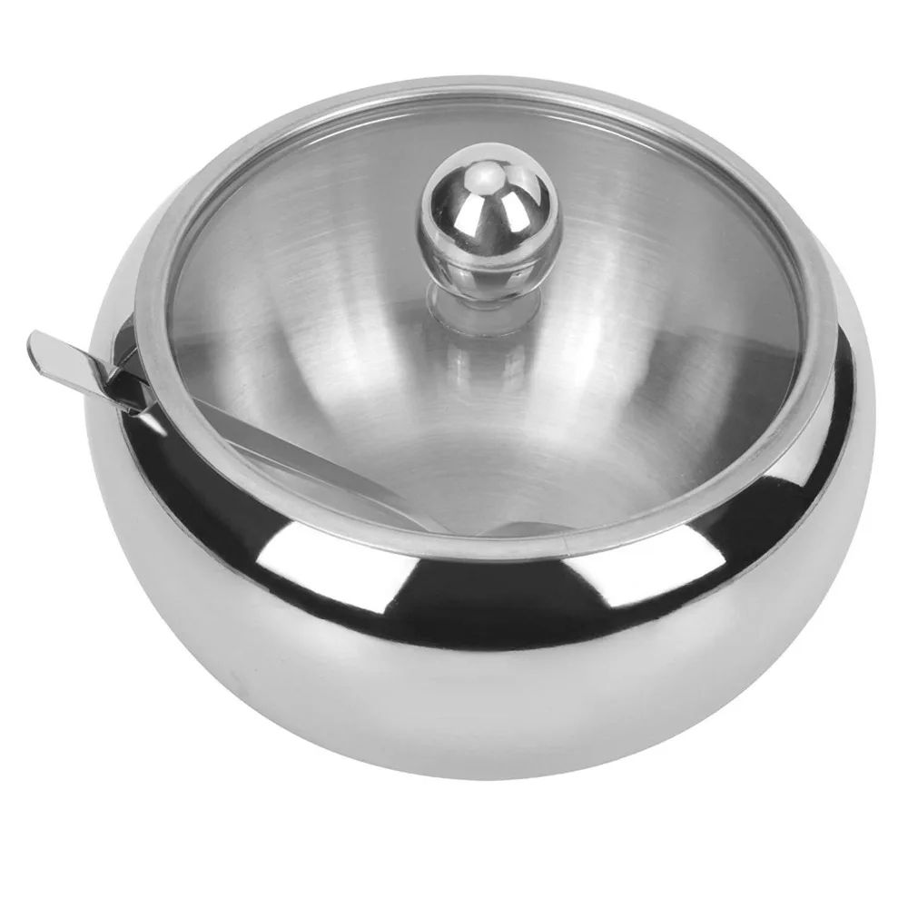 Large Stainless Steel Sugar Bowl With Lid And Spoon 2
