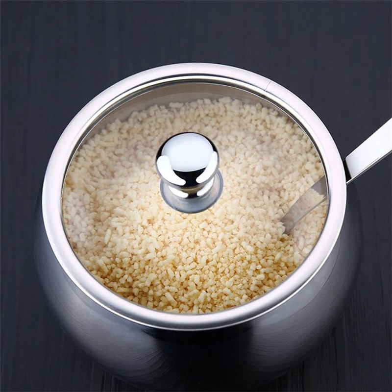 Large Stainless Steel Sugar Bowl With Lid And Spoon 11