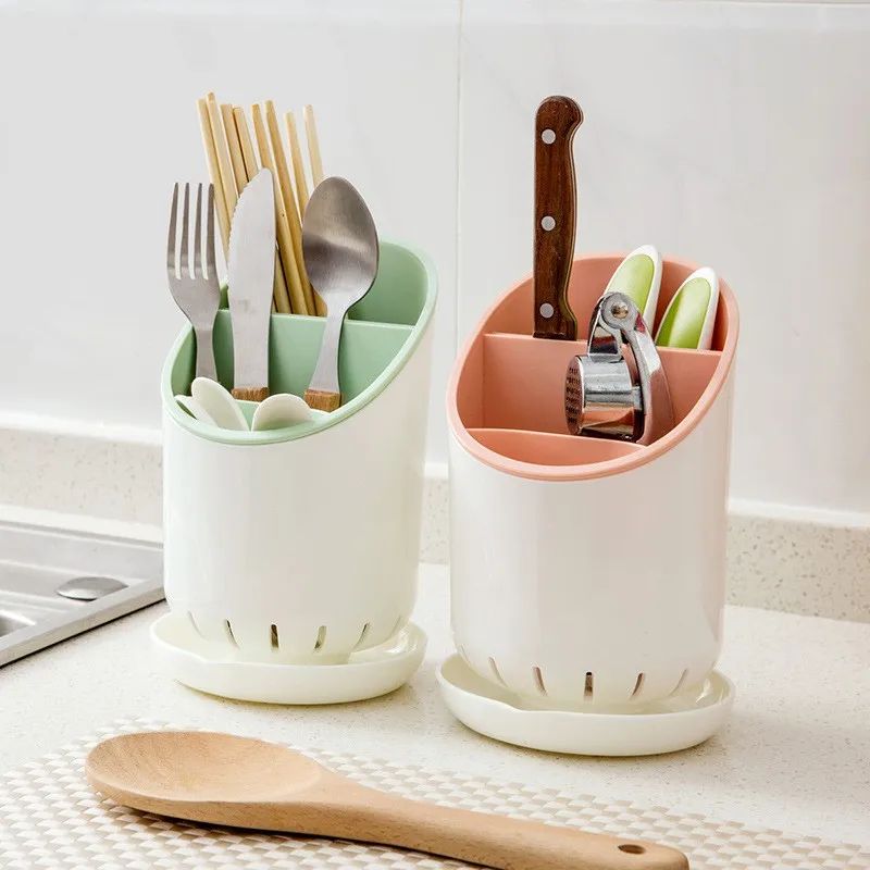 Kitchen Chopsticks Holder With Drain Tray Organizer 1