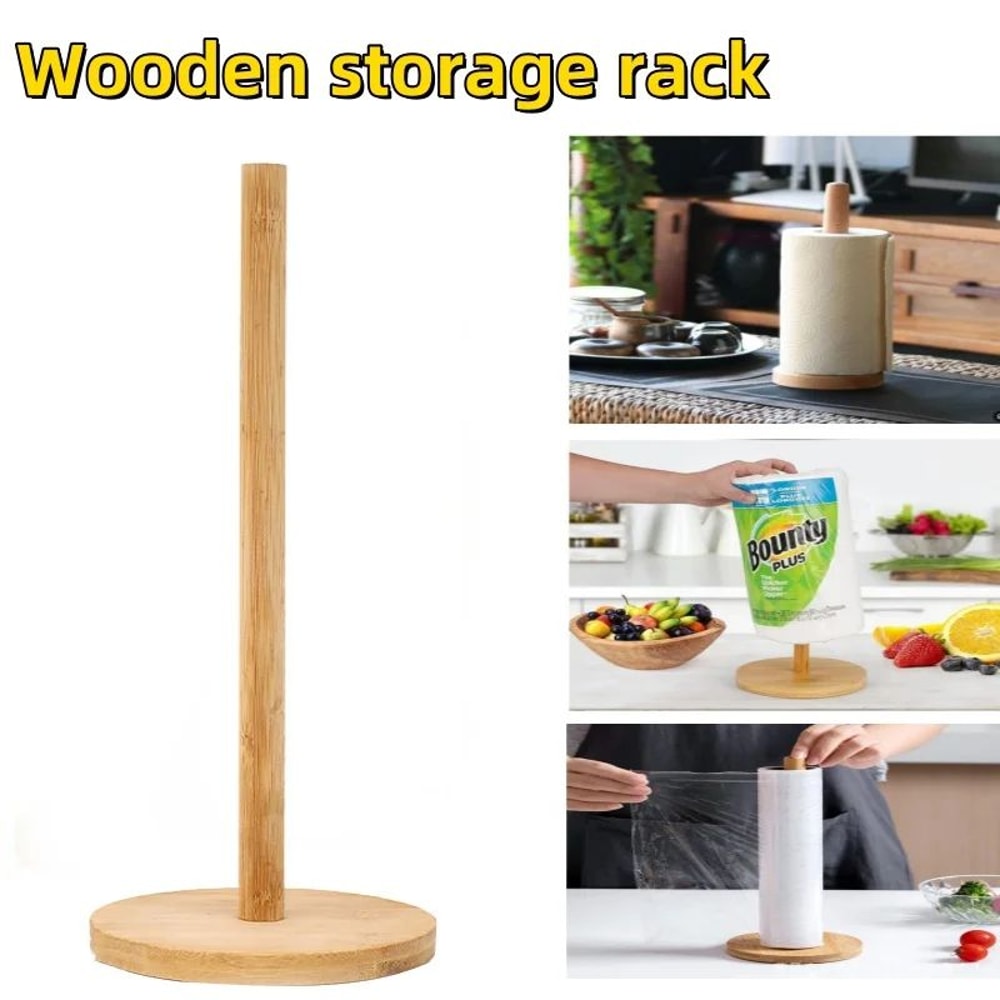 Wooden Paper Towel Holder Stand Organizer 0