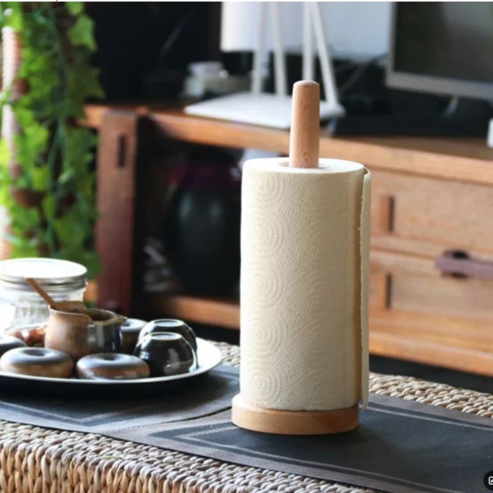 Wooden Paper Towel Holder Stand Organizer 7