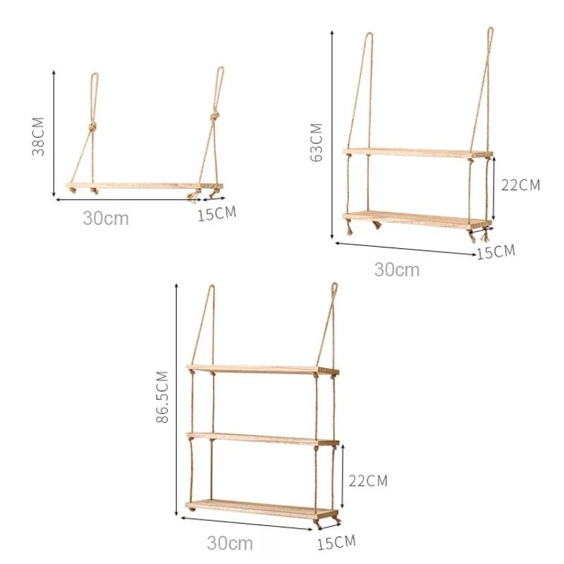 Wooden Hanging Floating Shelf With Rope Decor 4