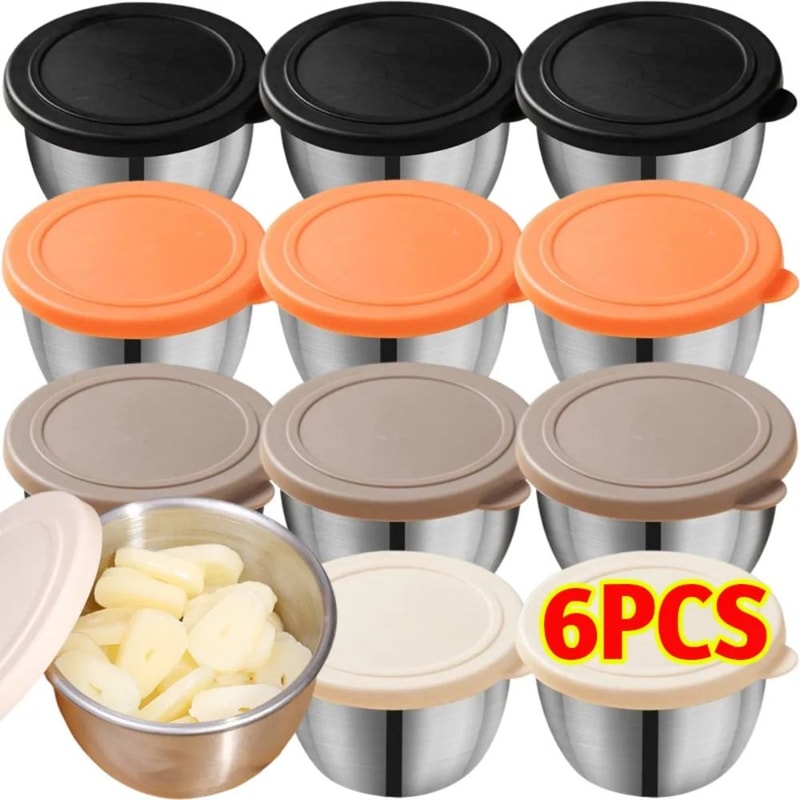 Stainless Steel Sauce Cup With Lid Portable Container 0