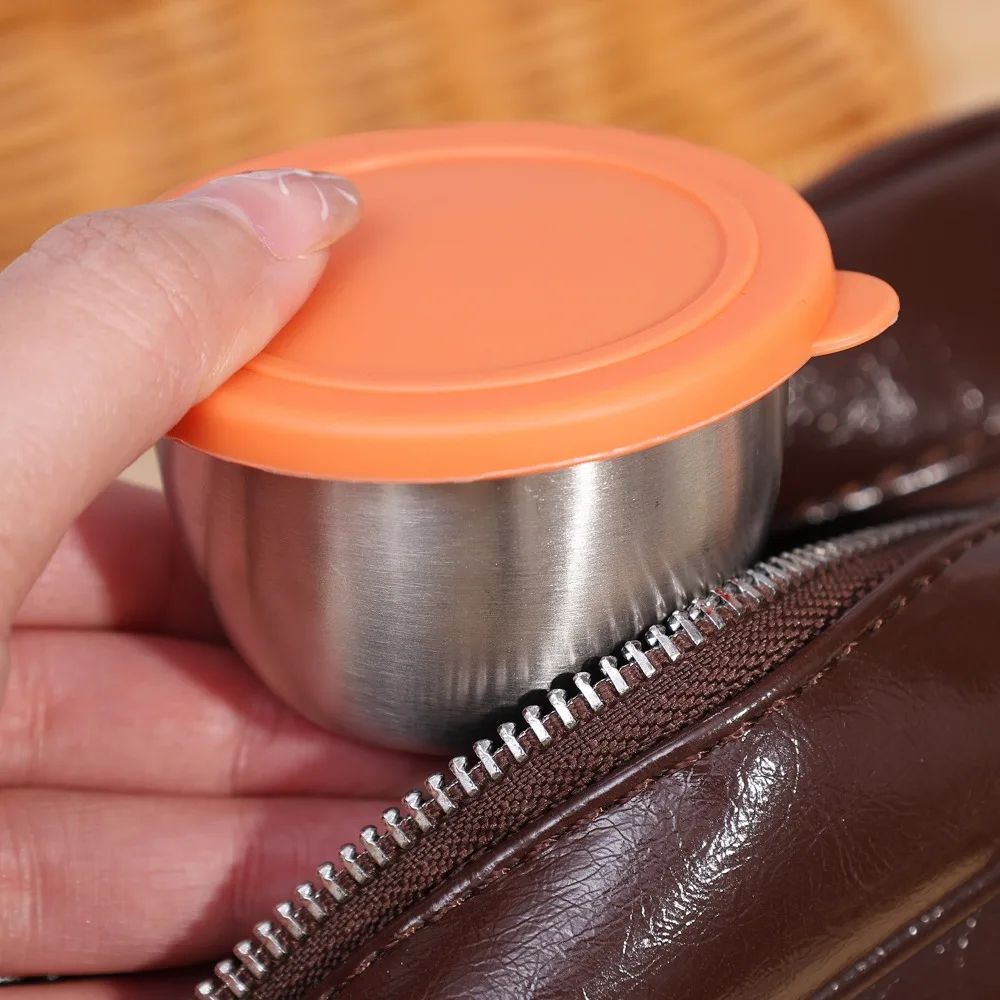 Stainless Steel Sauce Cup With Lid Portable Container 5