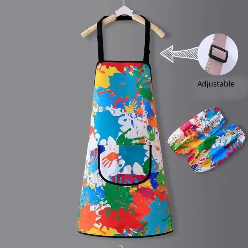Kids Waterproof Painting Apron With Sleeves 5