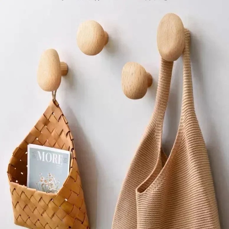 Scandinavian Wooden Wall Hook Pebble Style Coat Hanger 3