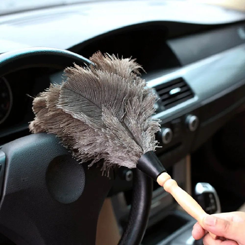Ostrich Feather Duster Wooden Handle Household Cleaner 2