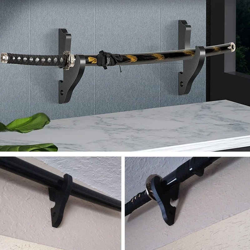 Wall Mount Wooden Sword Holder Adjustable Display Rack 5