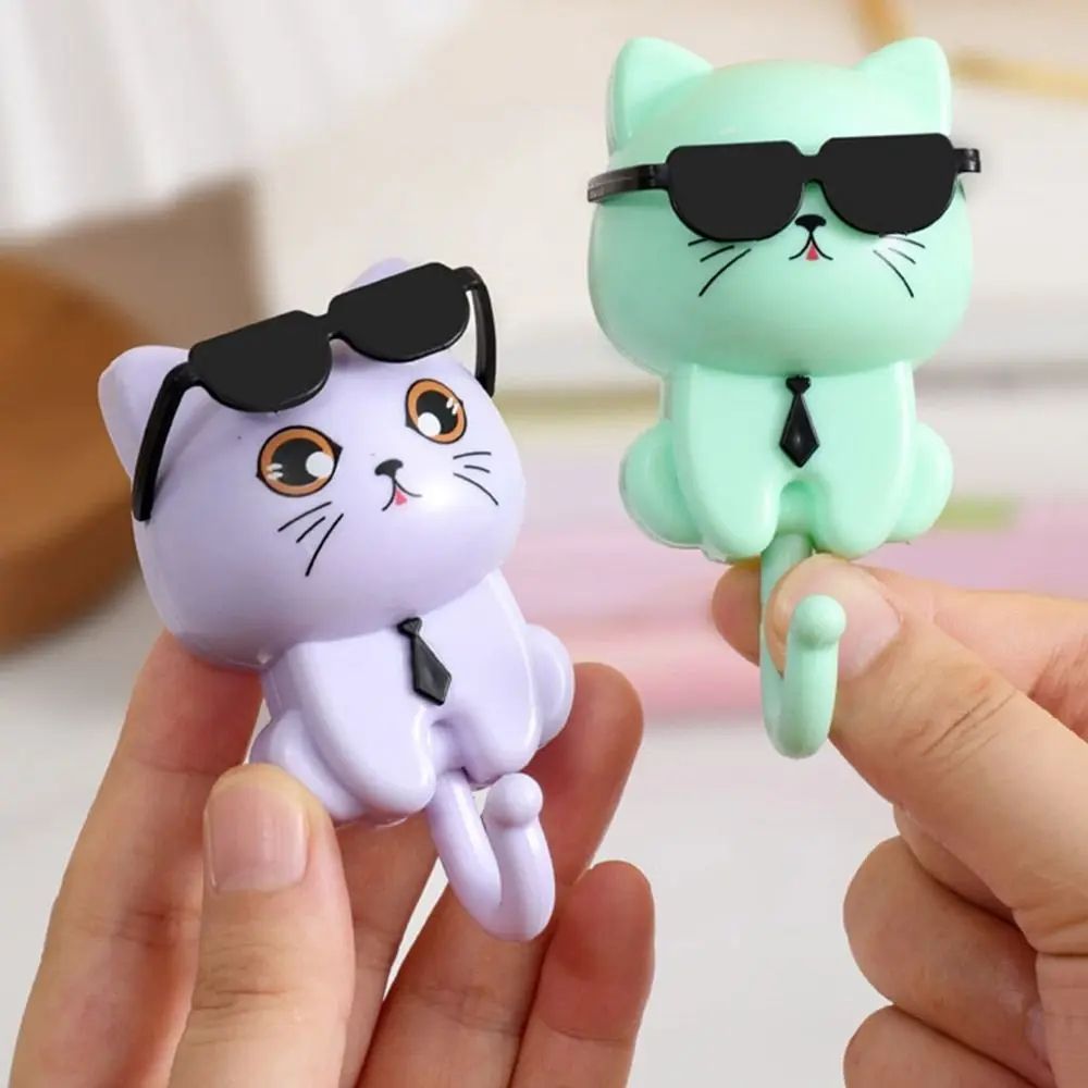 Cartoon Cat Wall Hooks Waterproof Decorative Sticky Hooks 10