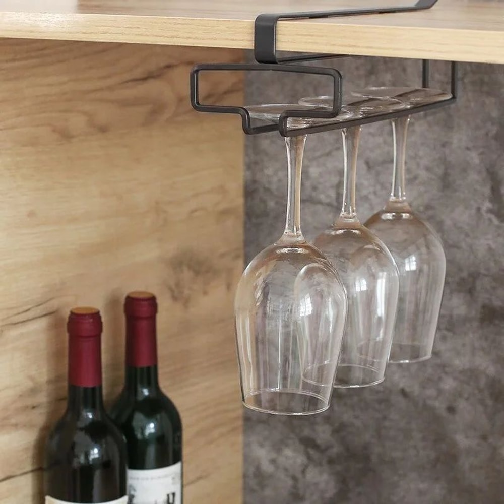 Under Cabinet Wine Glass Holder Metal Hanging Rack 6