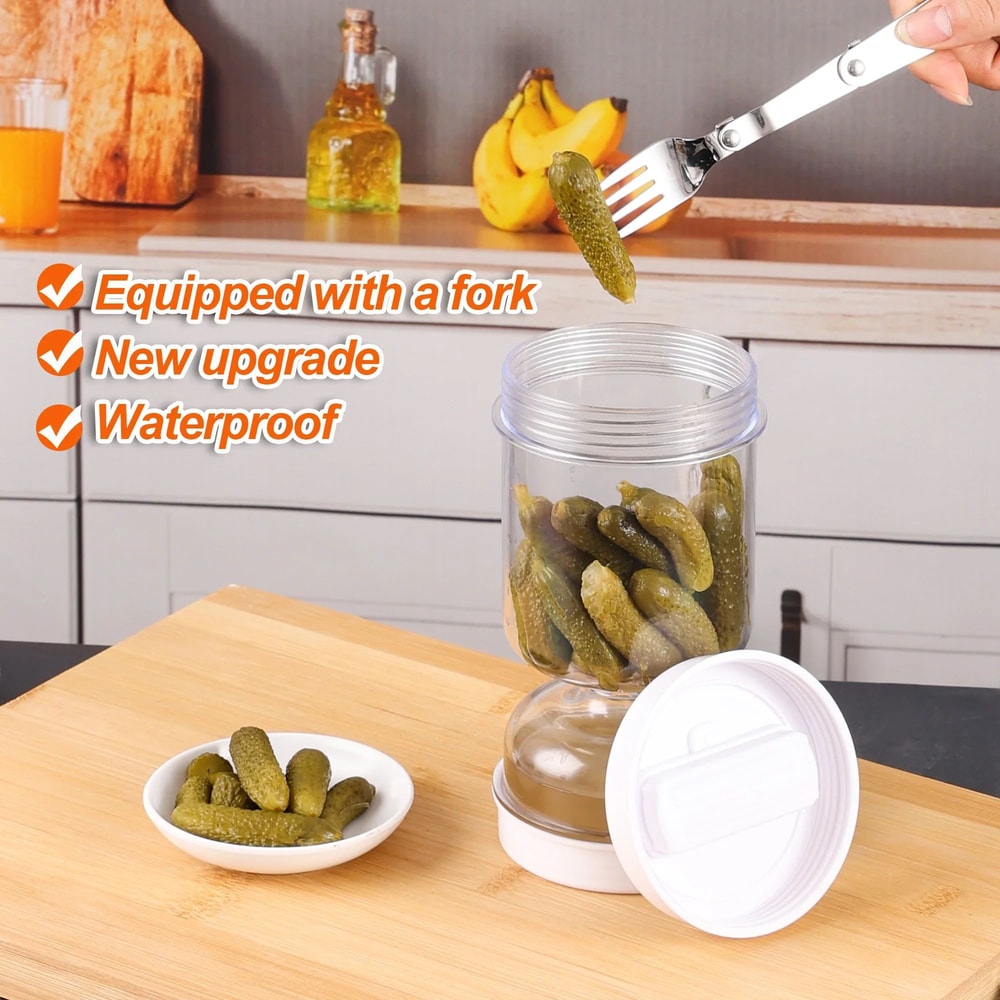 Pickle Jar With Strainer Fork Dry Wet Separator Container 7