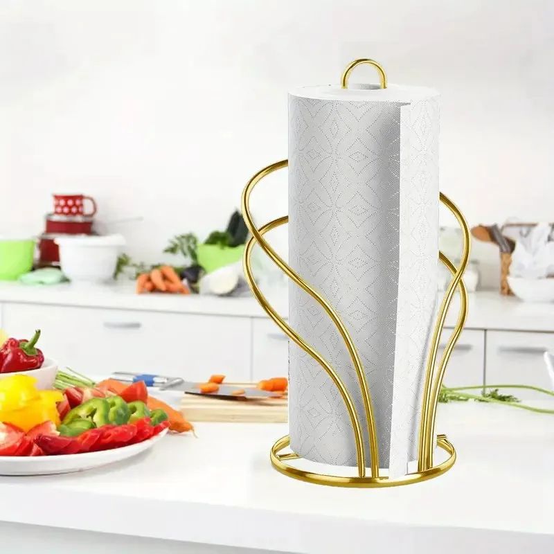 Elegant Gold Metal Paper Towel Holder With Stable Base 1