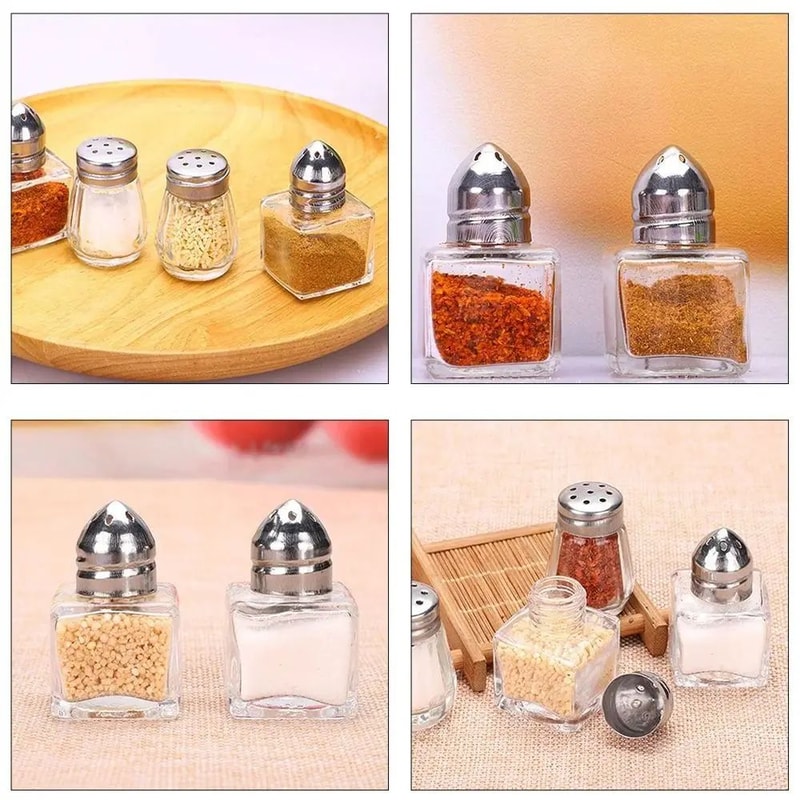 Mini Glass Spice Jar Set With Lid Portable Seasoning Bottles 4
