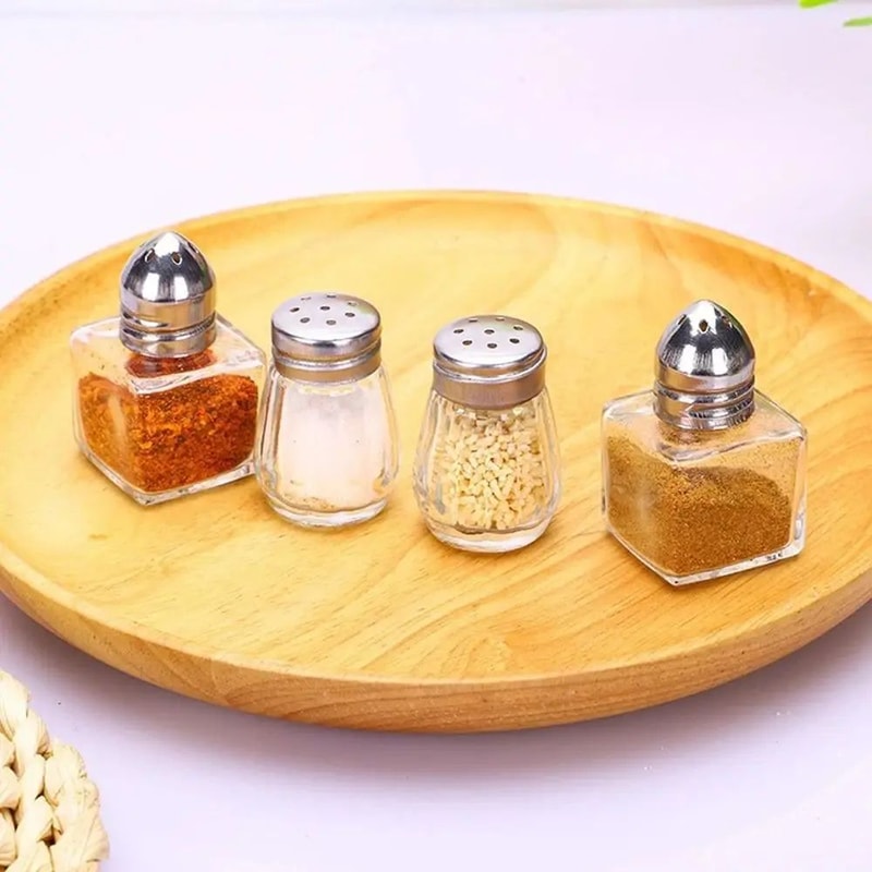 Mini Glass Spice Jar Set With Lid Portable Seasoning Bottles 5
