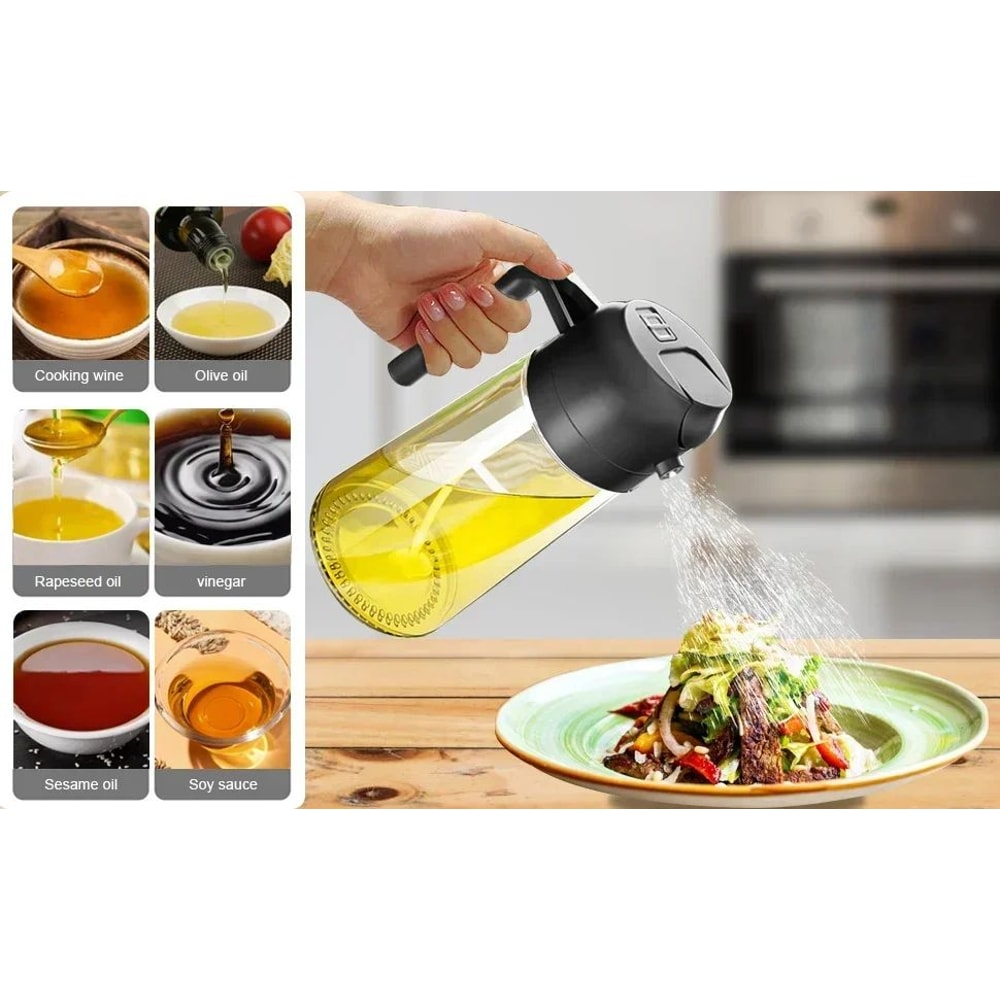 2 In 1 Glass Oil Spray Bottle 600ML Dispenser 10