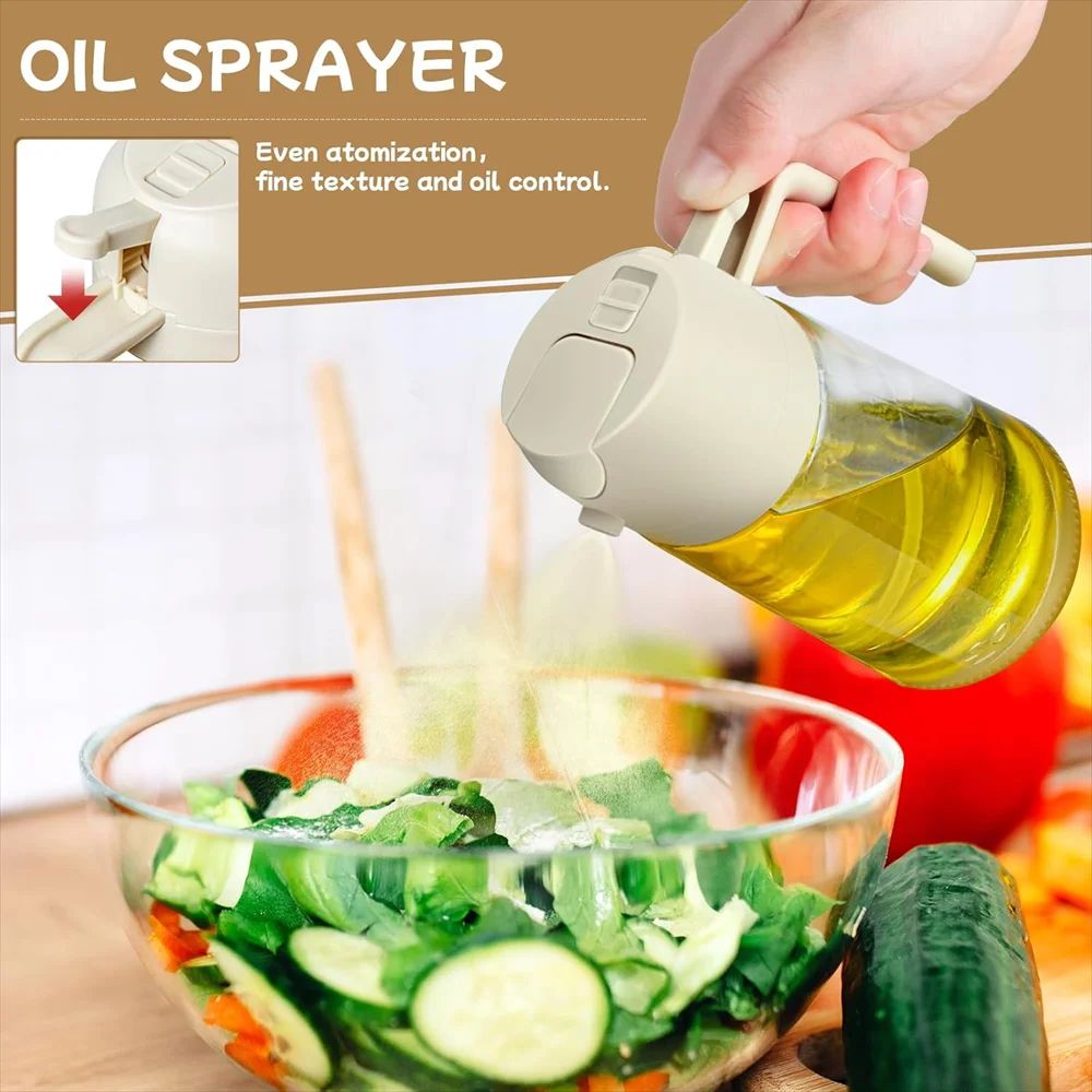 2 In 1 Glass Oil Spray Bottle With Automatic Flip Lid 7