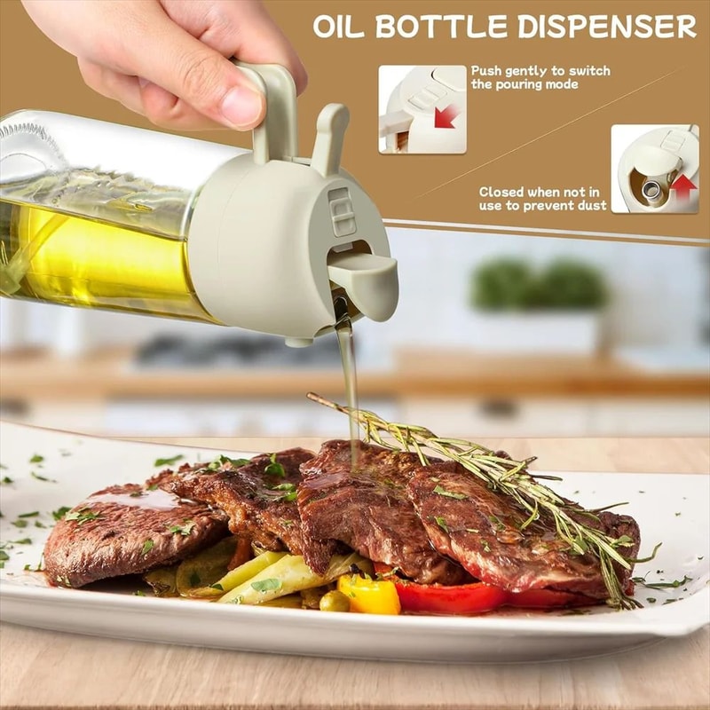 2 In 1 Glass Oil Spray Bottle With Automatic Flip Lid 8