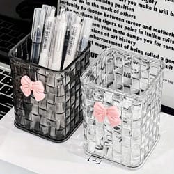 clear acrylic desk organizer with bow pen holder