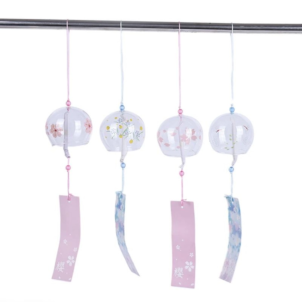 Japanese Glass Wind Chimes Sakura Cherry Blossom Hanging Decor 4