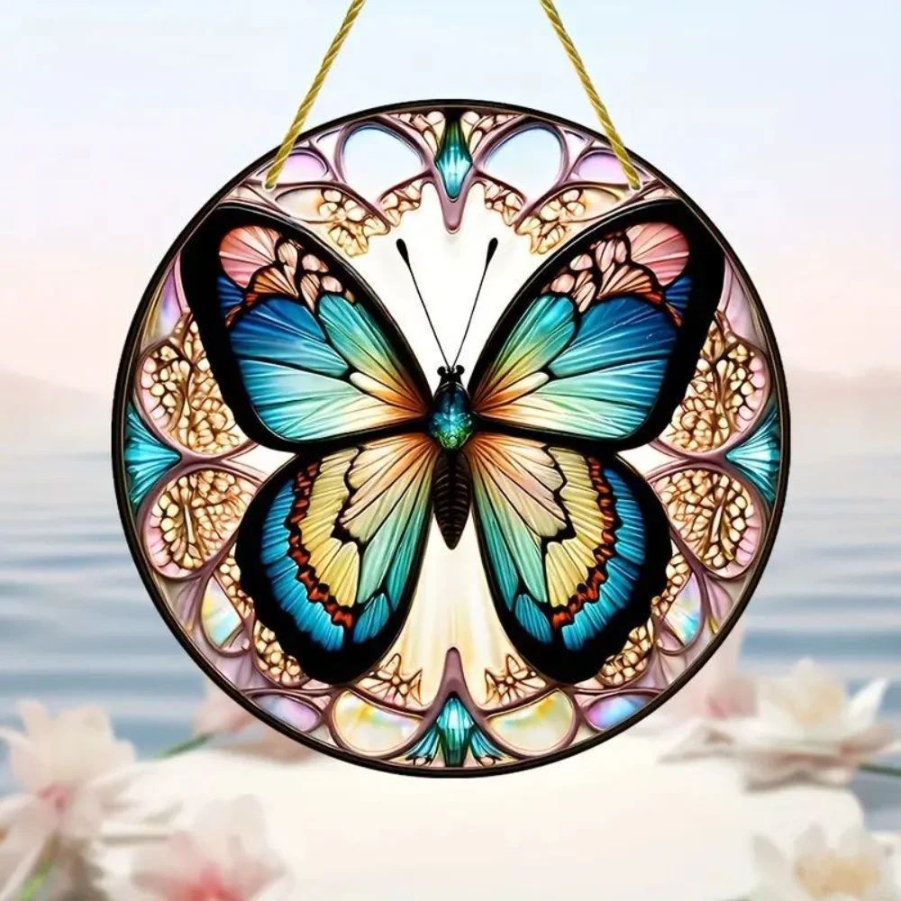 Butterfly Stained Suncatcher Round Acrylic Window Hanging Decor 8