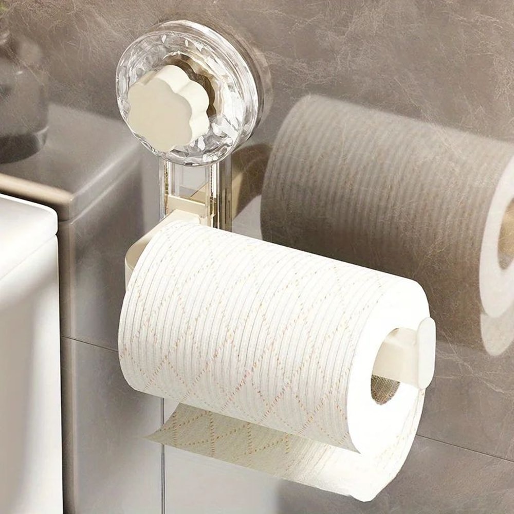 No Drill Toilet Paper Holder Wall Mounted Suction Cup Rack 7