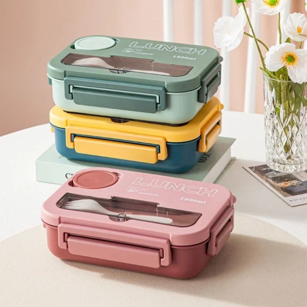 1300ML Portable Bento Lunch Box With Compartments And Utensils 0