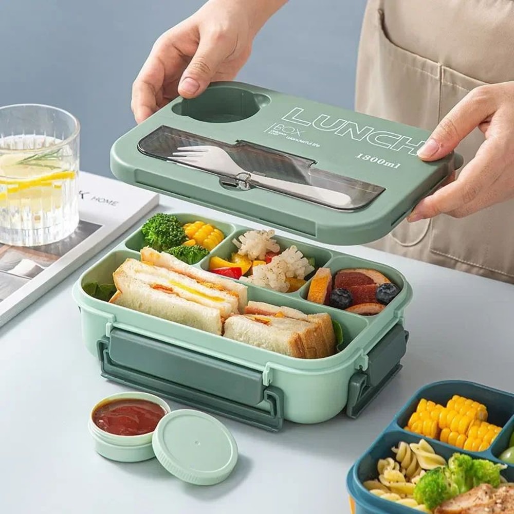 1300ML Portable Bento Lunch Box With Compartments And Utensils 1