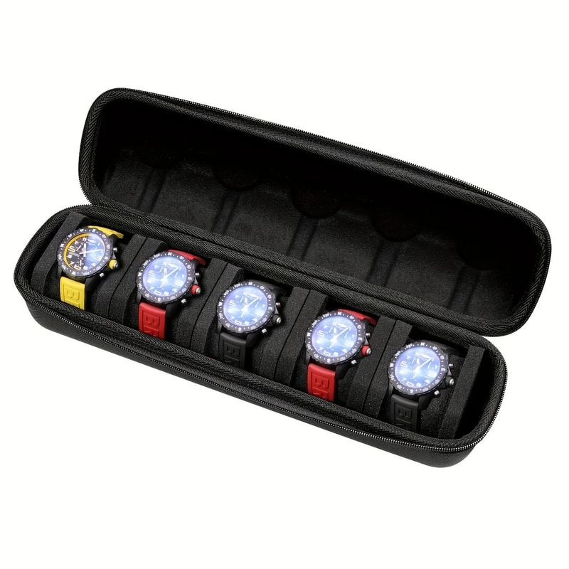 5 Slot Watch Organizer Box Portable Case With Flip Top Lid 3