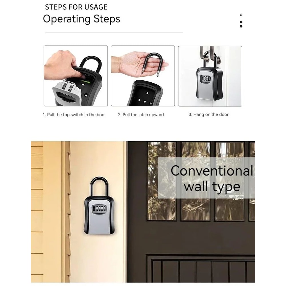 4 Digit Key Lock Box Waterproof Outdoor Key Storage 9