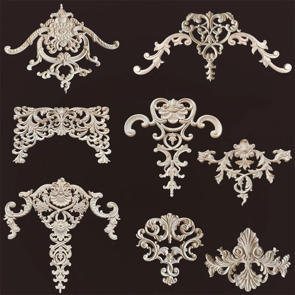 Floral Wood Corner Appliques For Furniture Decor 0